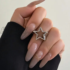 Hnewly Punk Hollow Out Thick Geometric Star Open Ring For Women Men Minimalist Silver Color Party