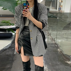 Hnewly Punk Leather Skirt Women Black Sexy Split Slim High Waisted A-Line Mini Skirts Autumn Korean