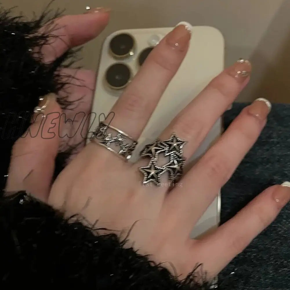 Hnewly Punk Pentagram Geometric Open Ring For Women Men Gothic Vintage Irregular Star Shape Hollow