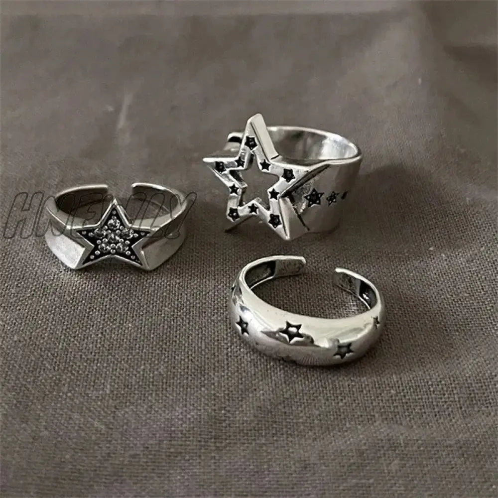 Hnewly Punk Pentagram Geometric Open Ring For Women Men Gothic Vintage Irregular Star Shape Hollow