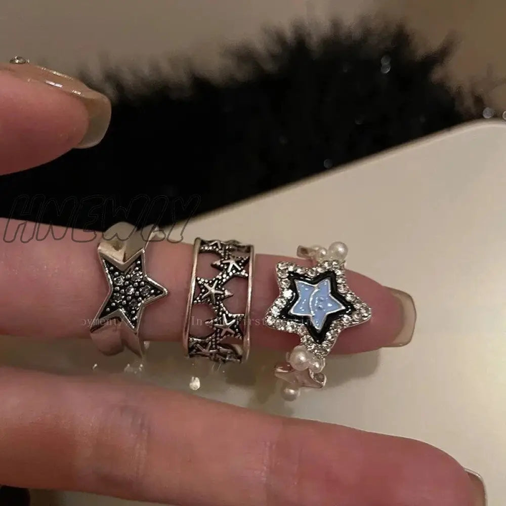 Hnewly Punk Pentagram Geometric Open Ring For Women Men Gothic Vintage Irregular Star Shape Hollow
