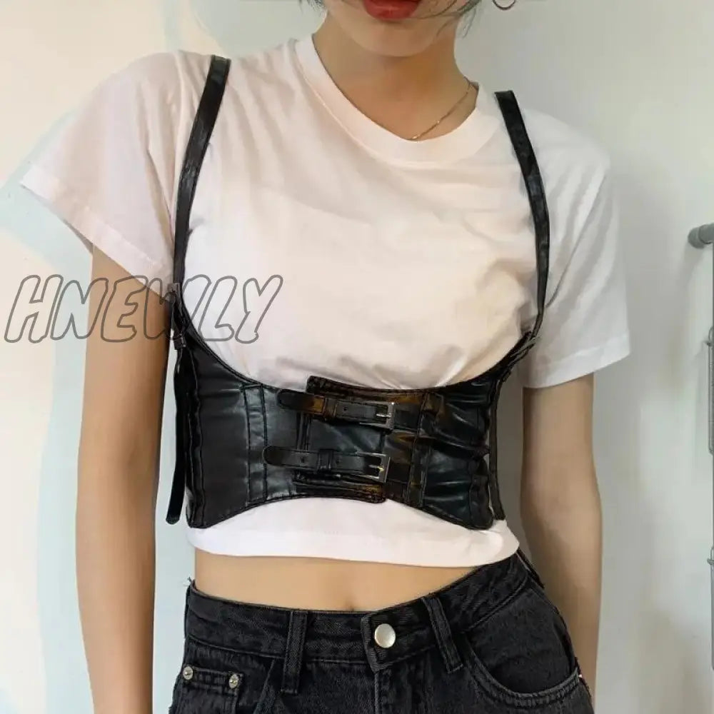Hnewly Punk Vest Women Gothic Fairy Grunge Black Tunics Y2K E Girl Corset Top Cosplay Summer