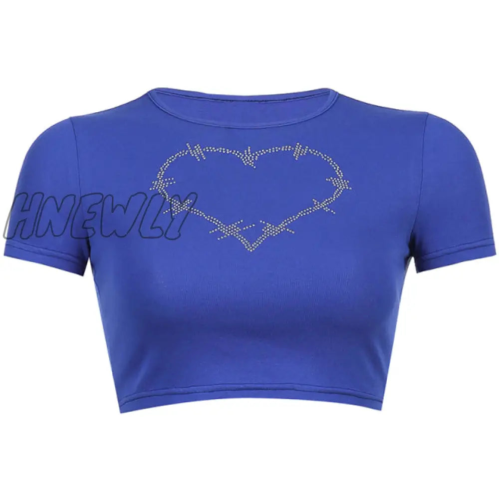 Hnewly Punk Vintage Rhinestone Spider Goth Graphic T Shirt Women Y2K Style Crop Top O-Neck Tshirt