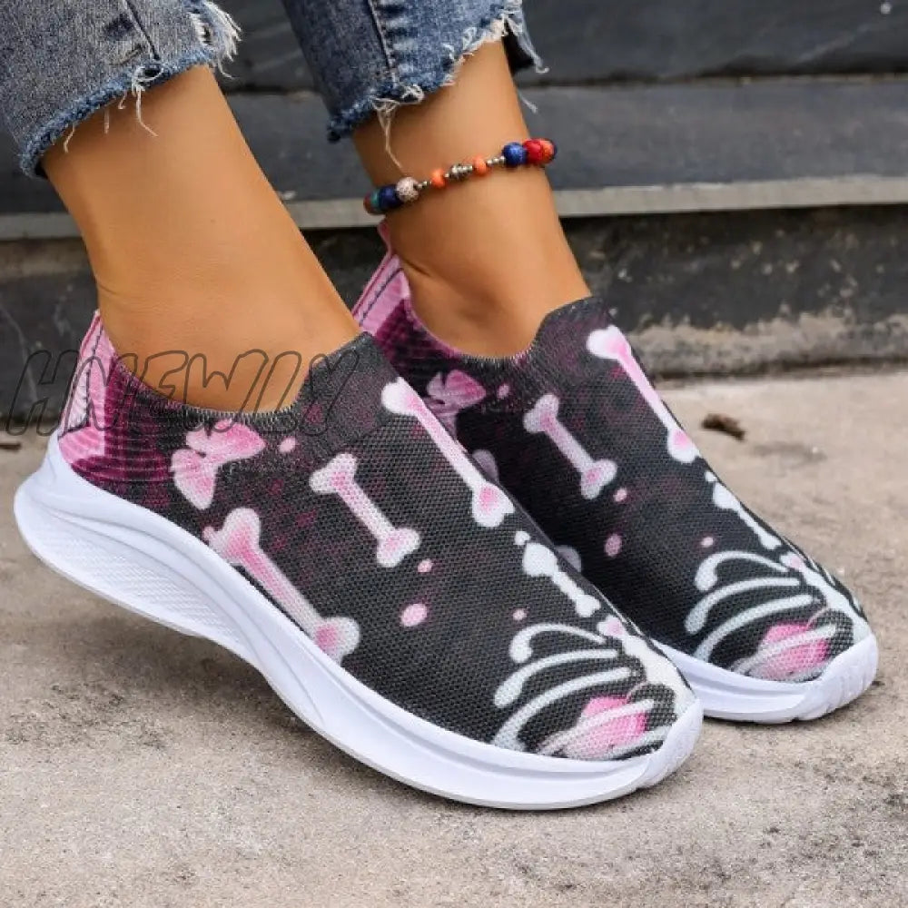 Hnewly - Purple Casual Patchwork Printing Round Comfortable Out Door Shoes Shoes Sneakers