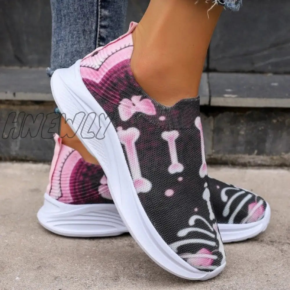 Hnewly - Purple Casual Patchwork Printing Round Comfortable Out Door Shoes Shoes Sneakers