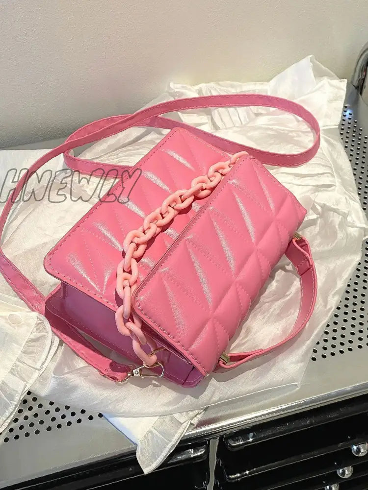 Hnewly - Quilted Chain Flap Square Bag Women Satchels Women-Satchels