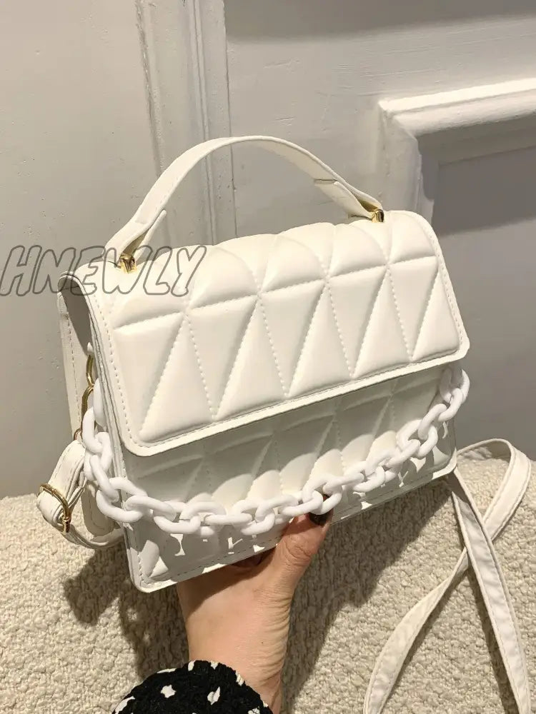 Hnewly - Quilted Chain Flap Square Bag Women Satchels White Women-Satchels