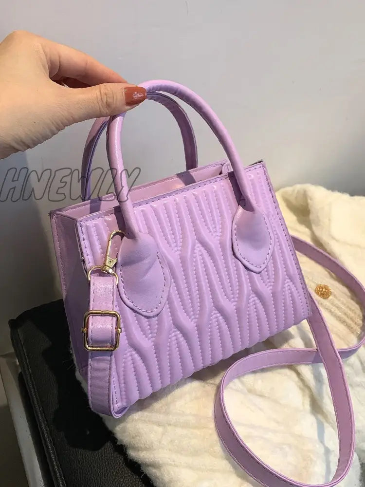 Hnewly - Quilted Double Handle Square Bag Women Satchels Purple Women-Satchels