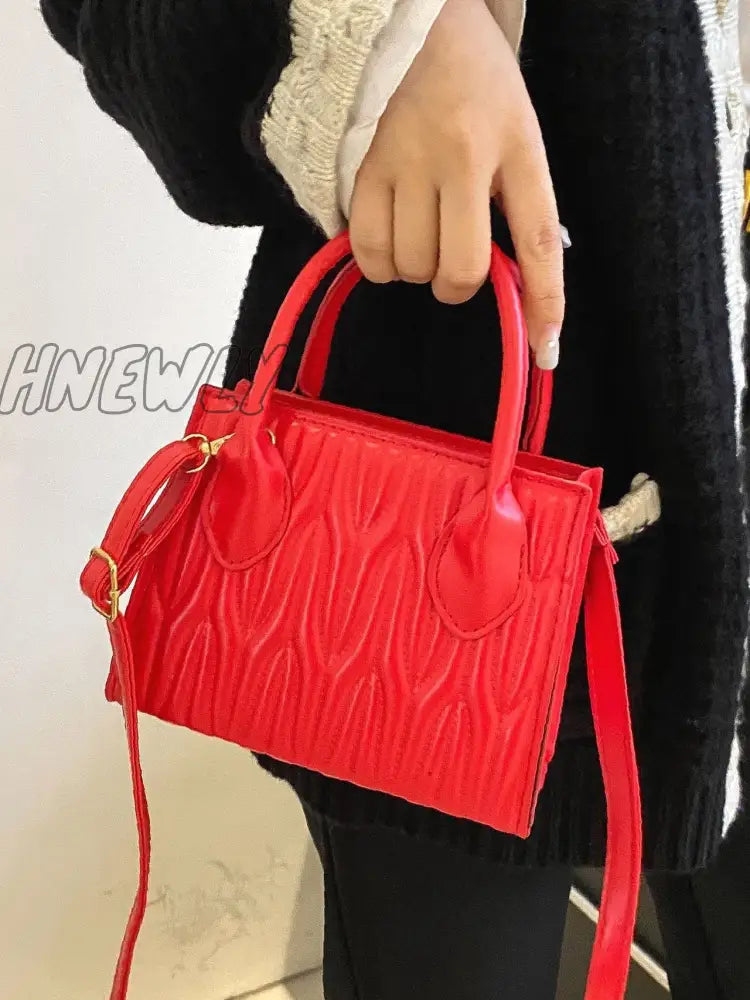 Hnewly - Quilted Double Handle Square Bag Women Satchels Red Women-Satchels