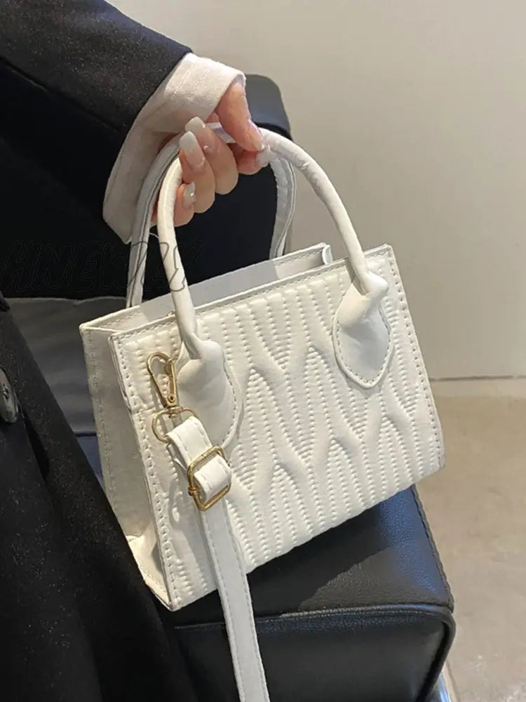 Hnewly - Quilted Double Handle Square Bag Women Satchels White Women-Satchels