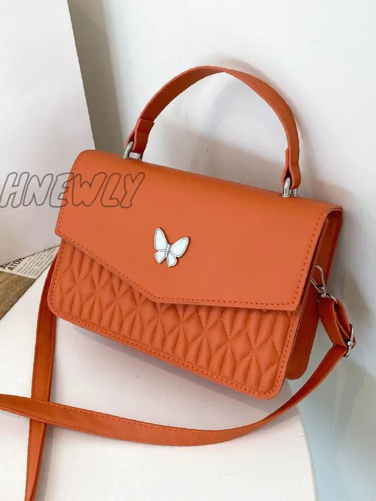 Hnewly - Quilted Metal Butterfly Decor Square Bag Women Satchels Orange Women-Satchels