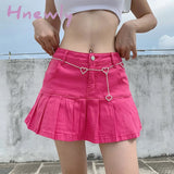 Hnewly Rapcopter Women Jeans Skirts High Waist Pleated Zipper Mini Summer New 90S Streetwear Bottom