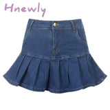 Hnewly Rapcopter Women Jeans Skirts High Waist Pleated Zipper Mini Summer New 90S Streetwear Bottom