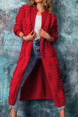 Hnewly - Red Casual Solid Cardigan Outerwear Coats