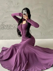 Hnewly Red Hot Sexy Autumn Long Dress Pleated Waist Sleeves Fishtail Elegant Fashion New Tops Pe9Y
