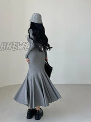 Hnewly Red Hot Sexy Autumn Long Dress Pleated Waist Sleeves Fishtail Elegant Fashion New Tops Pe9Y