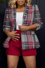 Hnewly - Red Street Plaid Printing Turn-Back Collar Outerwear Coats Suits