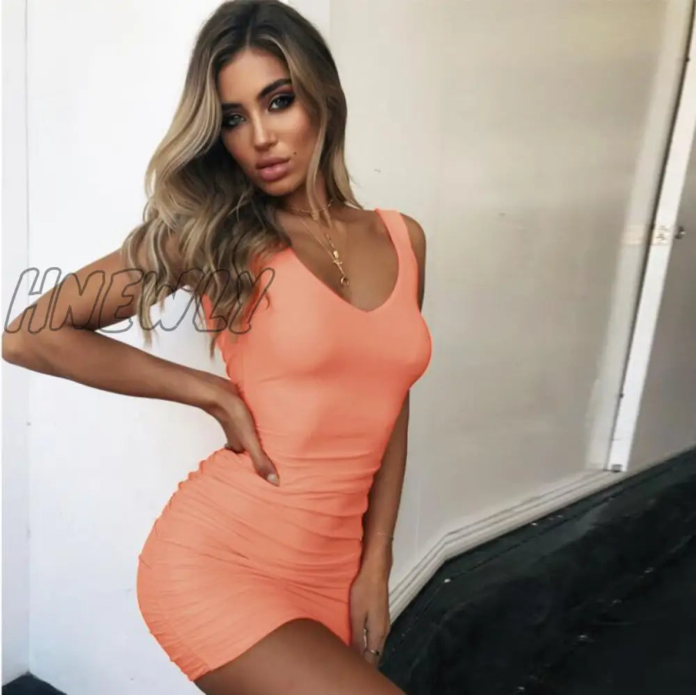 Hnewly Red Tank Vestidos Sexy Dress Ruffled Backless Party Club Mujer Summer Women Bodycon Bag Hip