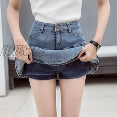 Hnewly Retro Denim Shorts Skirt Women Summer Streetwear Ladies Short Skirts Jeans Casual All Match