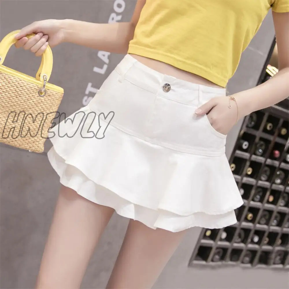 Hnewly Retro Denim Shorts Skirt Women Summer Streetwear Ladies Short Skirts Jeans Casual All Match
