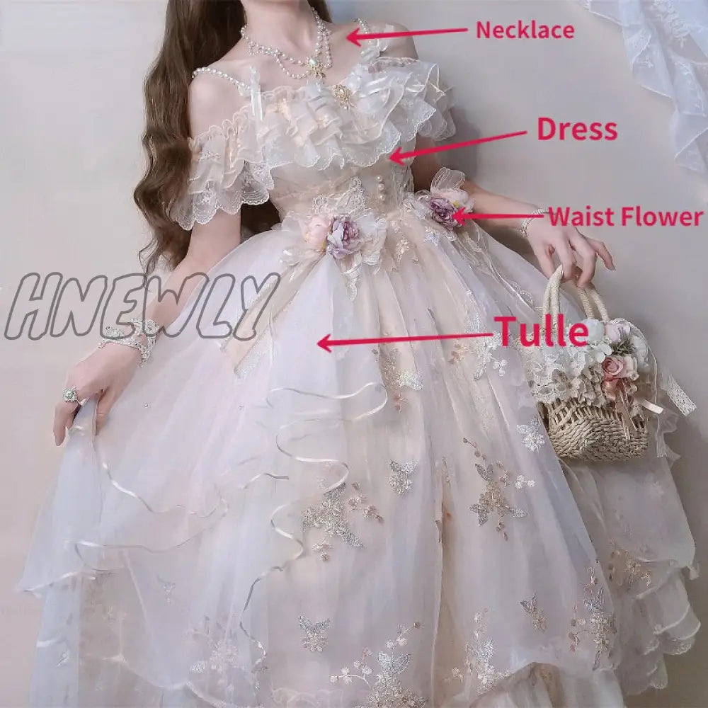 Hnewly Retro Lolita Jsk Dress Japanese Women Sweet Lace Floral Embroidery Princess Wedding Dresses