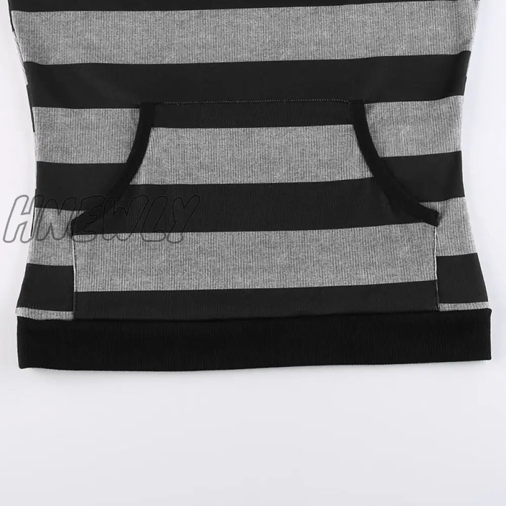 Hnewly Retro Mall Goth Grunge Sweatshirts Women Y2K Striped Print Casual Hoodies Aesthetic 2000S