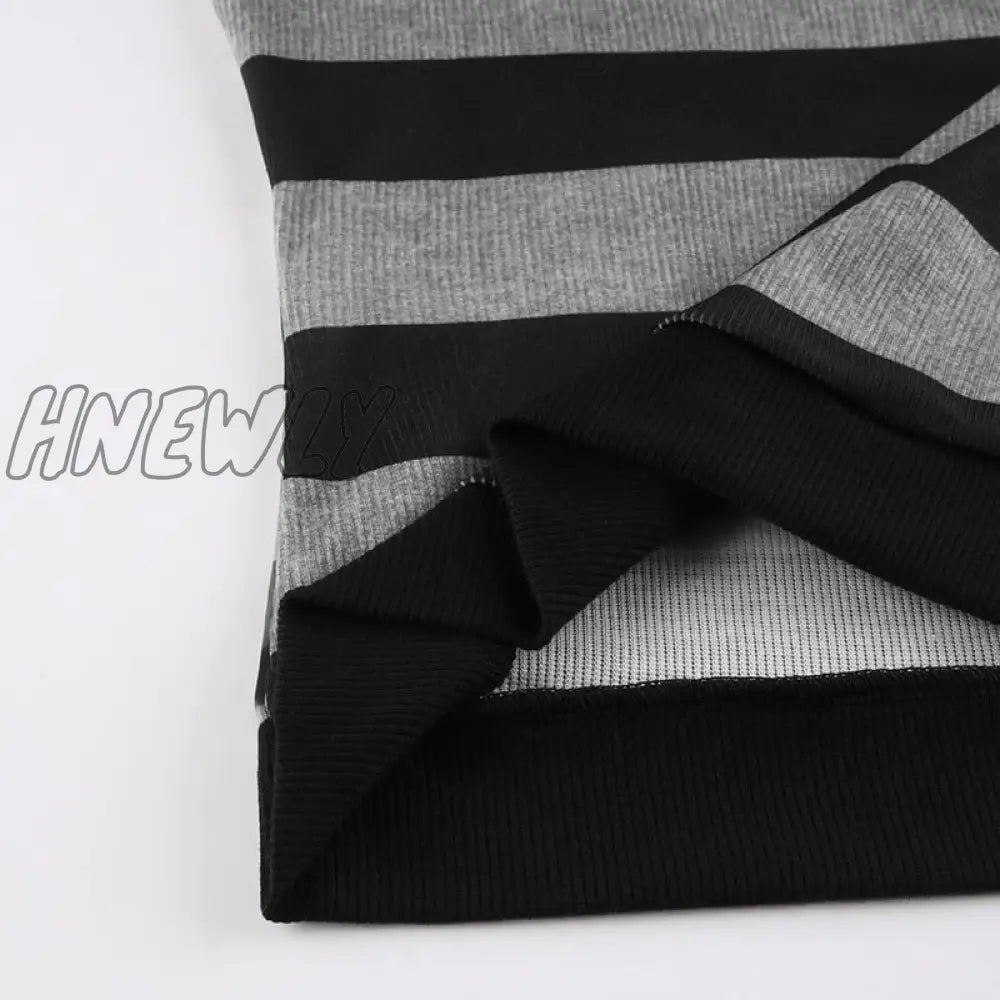 Hnewly Retro Mall Goth Grunge Sweatshirts Women Y2K Striped Print Casual Hoodies Aesthetic 2000S