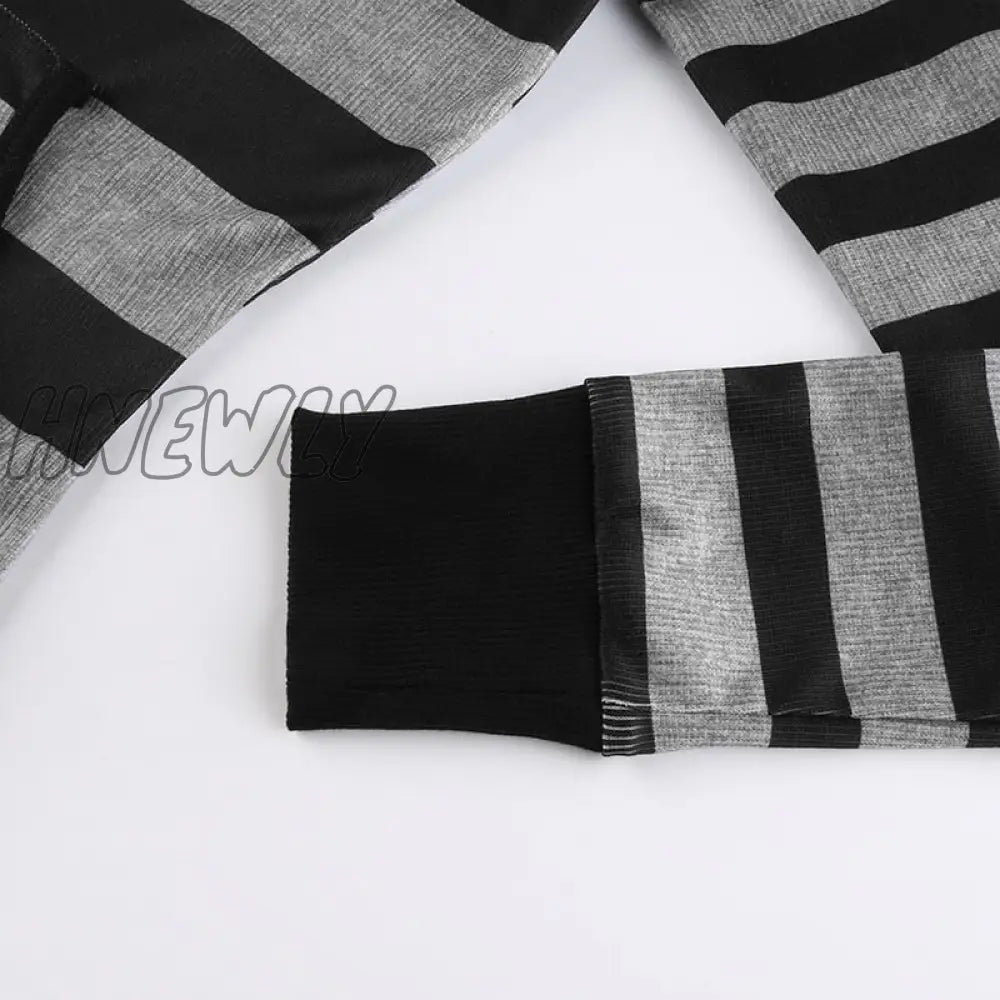 Hnewly Retro Mall Goth Grunge Sweatshirts Women Y2K Striped Print Casual Hoodies Aesthetic 2000S