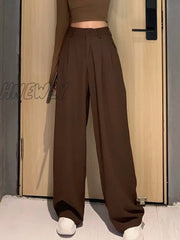 Hnewly Retro Outfits Solid Color Wild Straight Wide Leg Pants Female Spring New Korean Fashion High