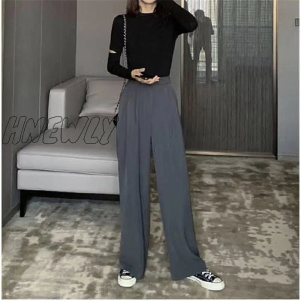Hnewly Retro Outfits Solid Color Wild Straight Wide Leg Pants Female Spring New Korean Fashion High