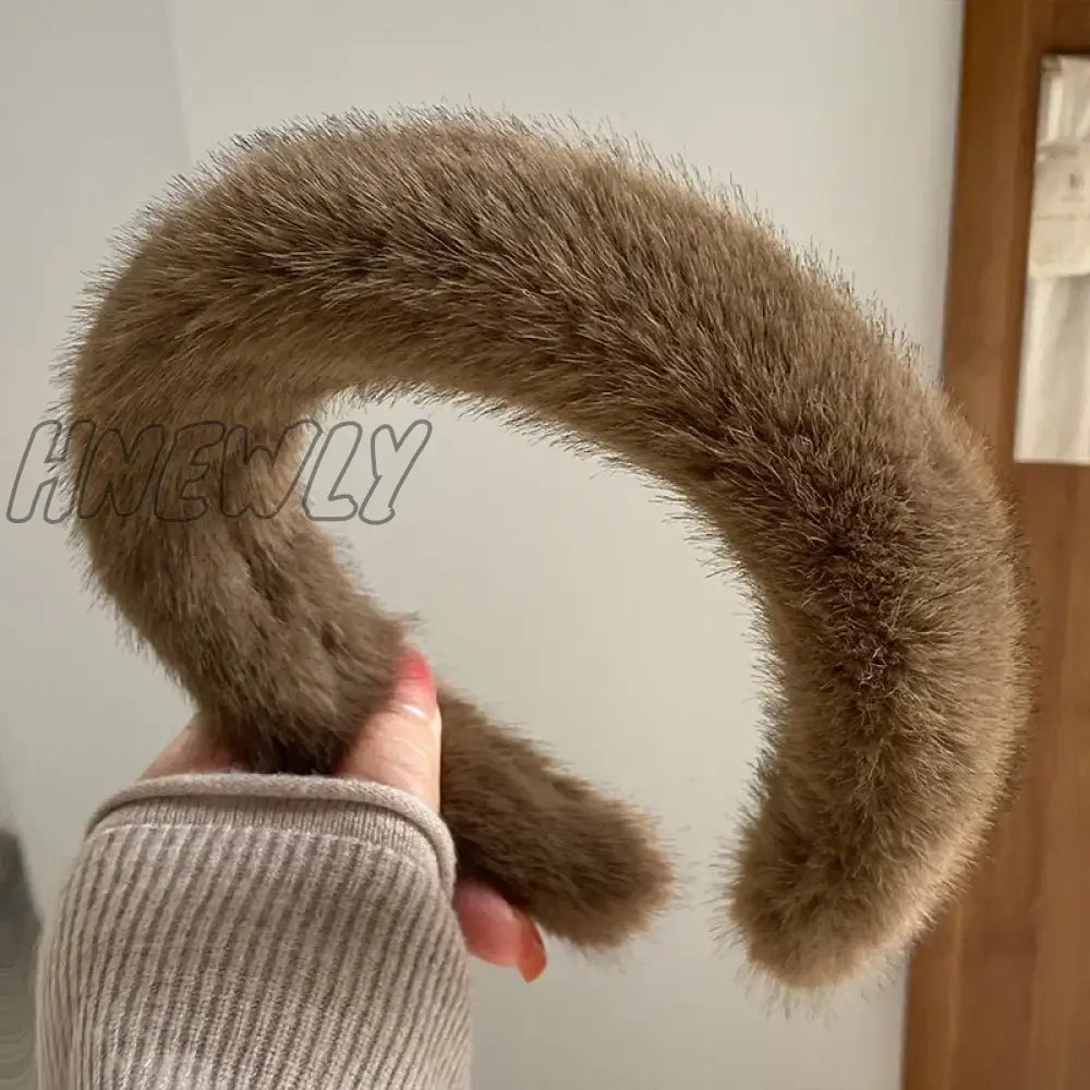 Hnewly Retro Winter Imitation Mink Fur Faux Hairbands Women Girls Plush Widen Thicken Soft Hair
