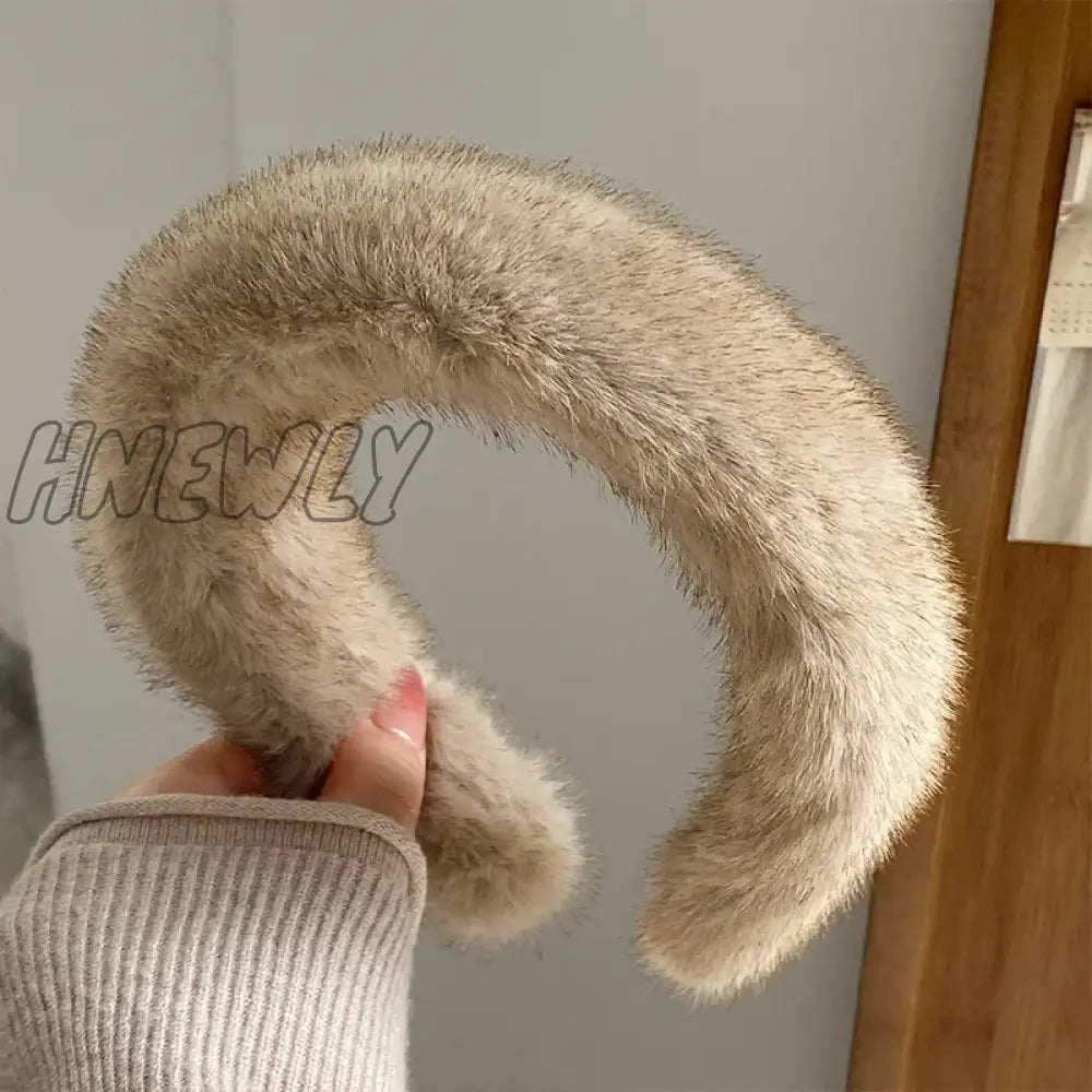 Hnewly Retro Winter Imitation Mink Fur Faux Hairbands Women Girls Plush Widen Thicken Soft Hair
