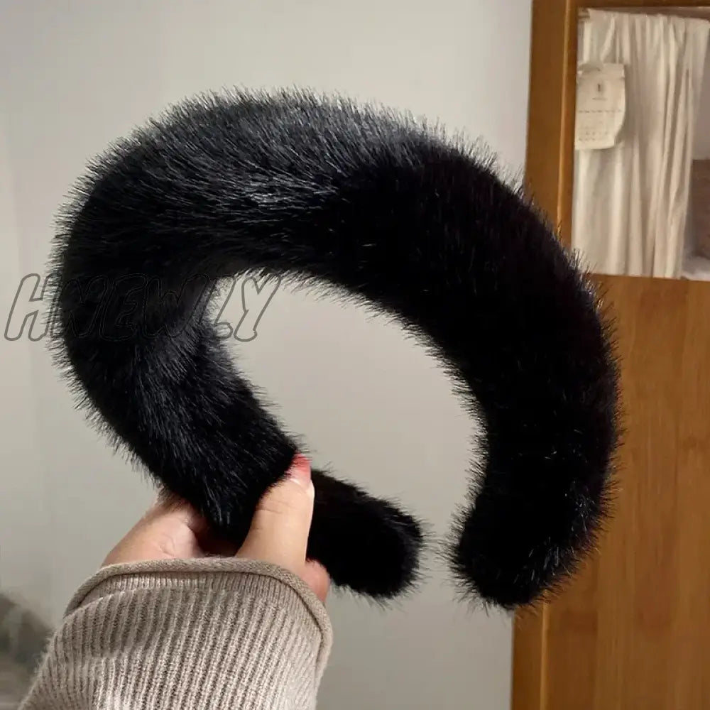 Hnewly Retro Winter Imitation Mink Fur Faux Hairbands Women Girls Plush Widen Thicken Soft Hair