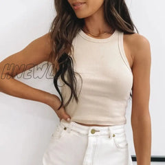 Hnewly Ribbed Tank Top Women White Summer Casual Fitness Short Vest Candy Colors Knitted Off