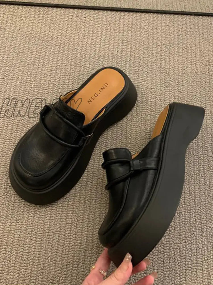 Hnewly - Round-Toe Loafers Platform Shoes Slippers&Mules
