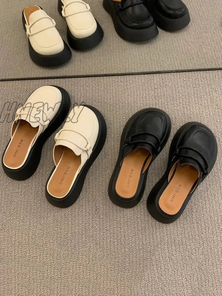 Hnewly - Round-Toe Loafers Platform Shoes Slippers&Mules