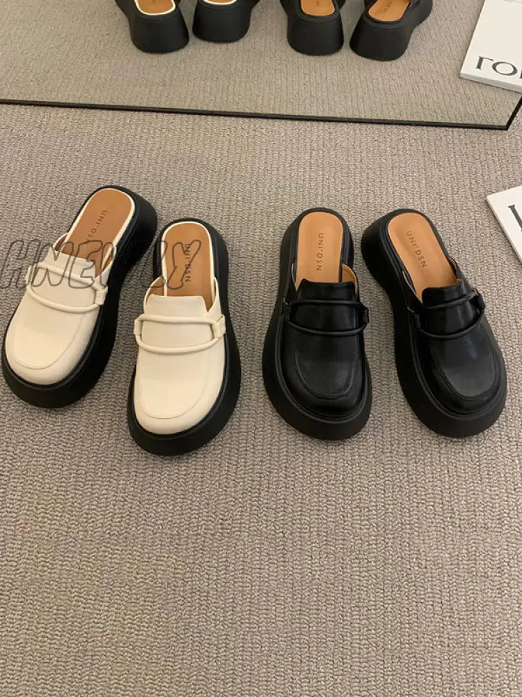 Hnewly - Round-Toe Loafers Platform Shoes Slippers&Mules