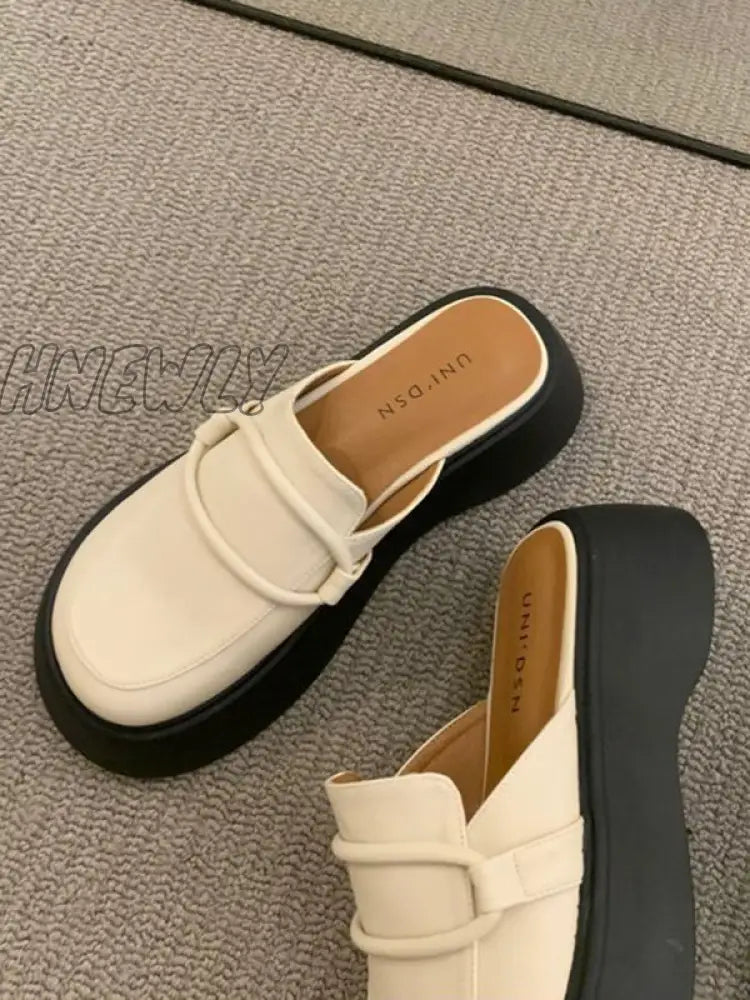Hnewly - Round-Toe Loafers Platform Shoes Slippers&Mules