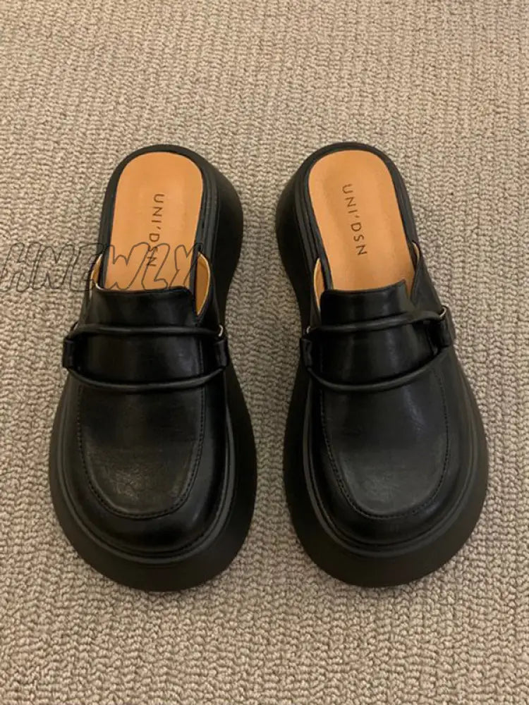 Hnewly - Round-Toe Loafers Platform Shoes Slippers&Mules Black / Us 6 | Eu 36 2/3 Uk 4 Cn