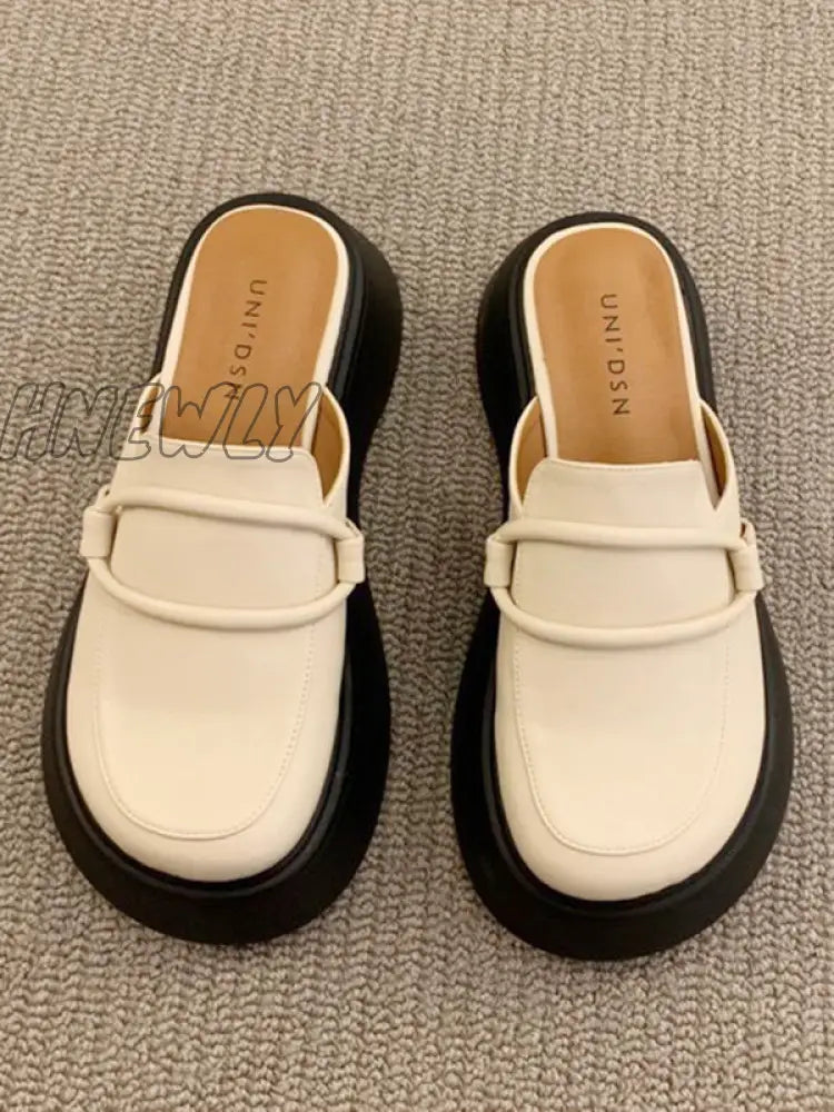Hnewly - Round-Toe Loafers Platform Shoes Slippers&Mules Off White / Us 6 | Eu 36 2/3 Uk 4 Cn