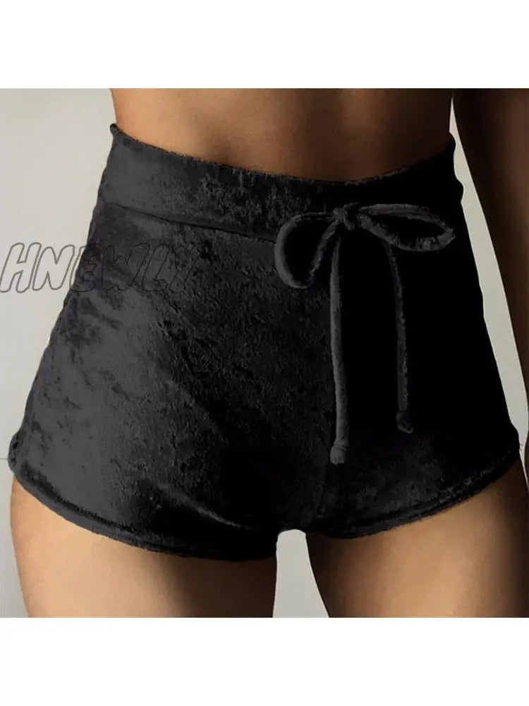 Hnewly S-Xl Women Velvet Drawstring Shorts Casual High Waist Winter Sexy Skinny Booty Feminino