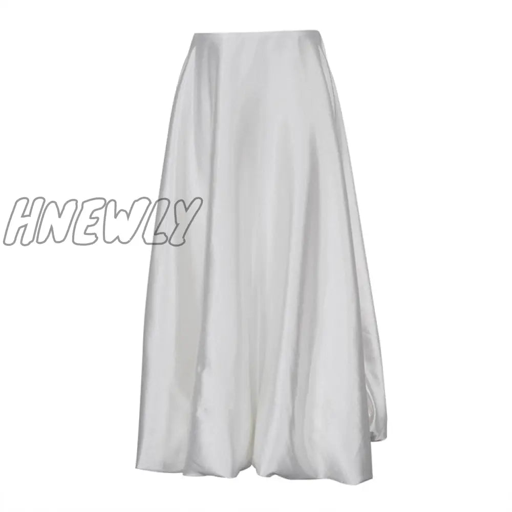 Hnewly Satin Balloon Skirt Long Women Vintage Elegant Fashion High Waist A-Line Office Lady Loose