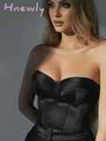 Hnewly Satin Corset Crop Top With Cups Strapless Spring Summer Sexy Off Shoulder Party Sleeveless