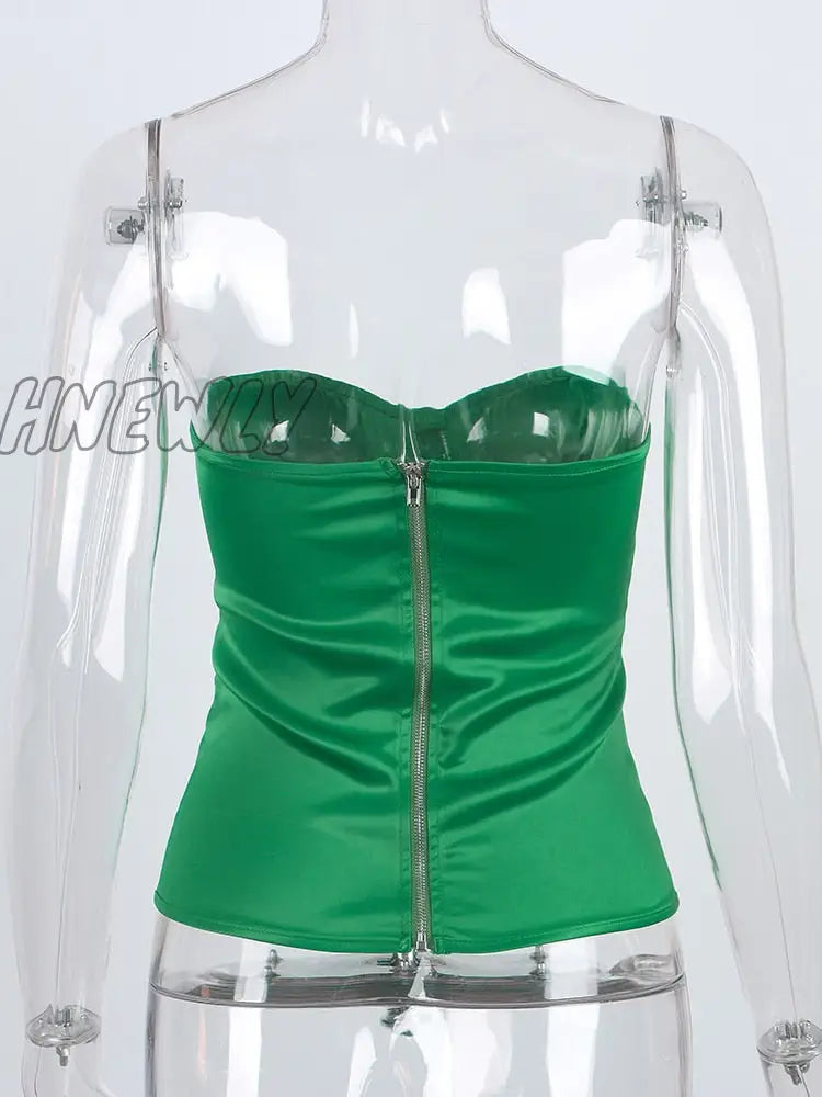 Hnewly Satin Corset Crop Top With Cups Strapless Spring Summer Sexy Off Shoulder Party Sleeveless