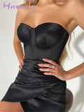 Hnewly Satin Corset Crop Top With Cups Strapless Spring Summer Sexy Off Shoulder Party Sleeveless