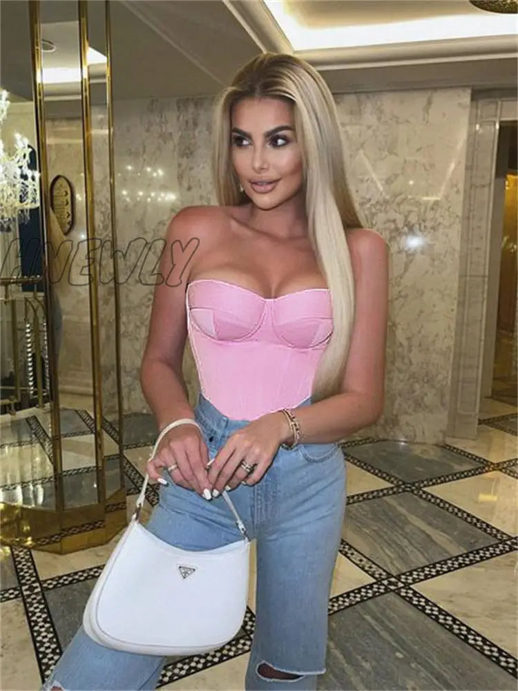 Hnewly Satin Corset Crop Top With Cups Strapless Spring Summer Sexy Off Shoulder Party Sleeveless
