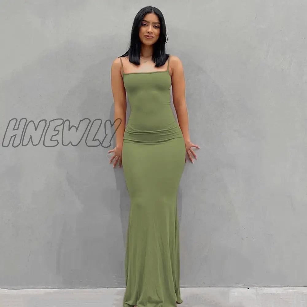 Hnewly Satin Slip Sleeveless Backless Maxi Dress Women Y2K Summer Bodycon Elegant Sexy Outfits