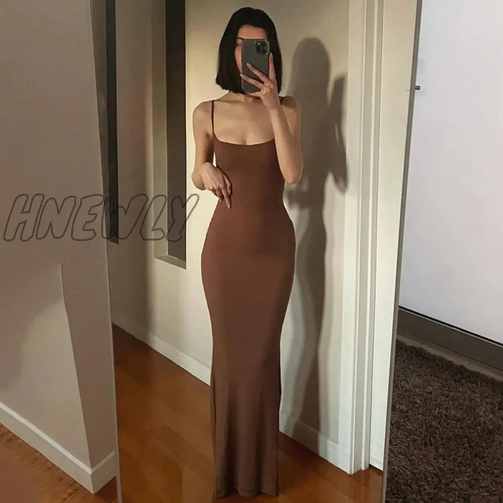 Hnewly Satin Slip Sleeveless Backless Maxi Dress Women Y2K Summer Bodycon Elegant Sexy Outfits