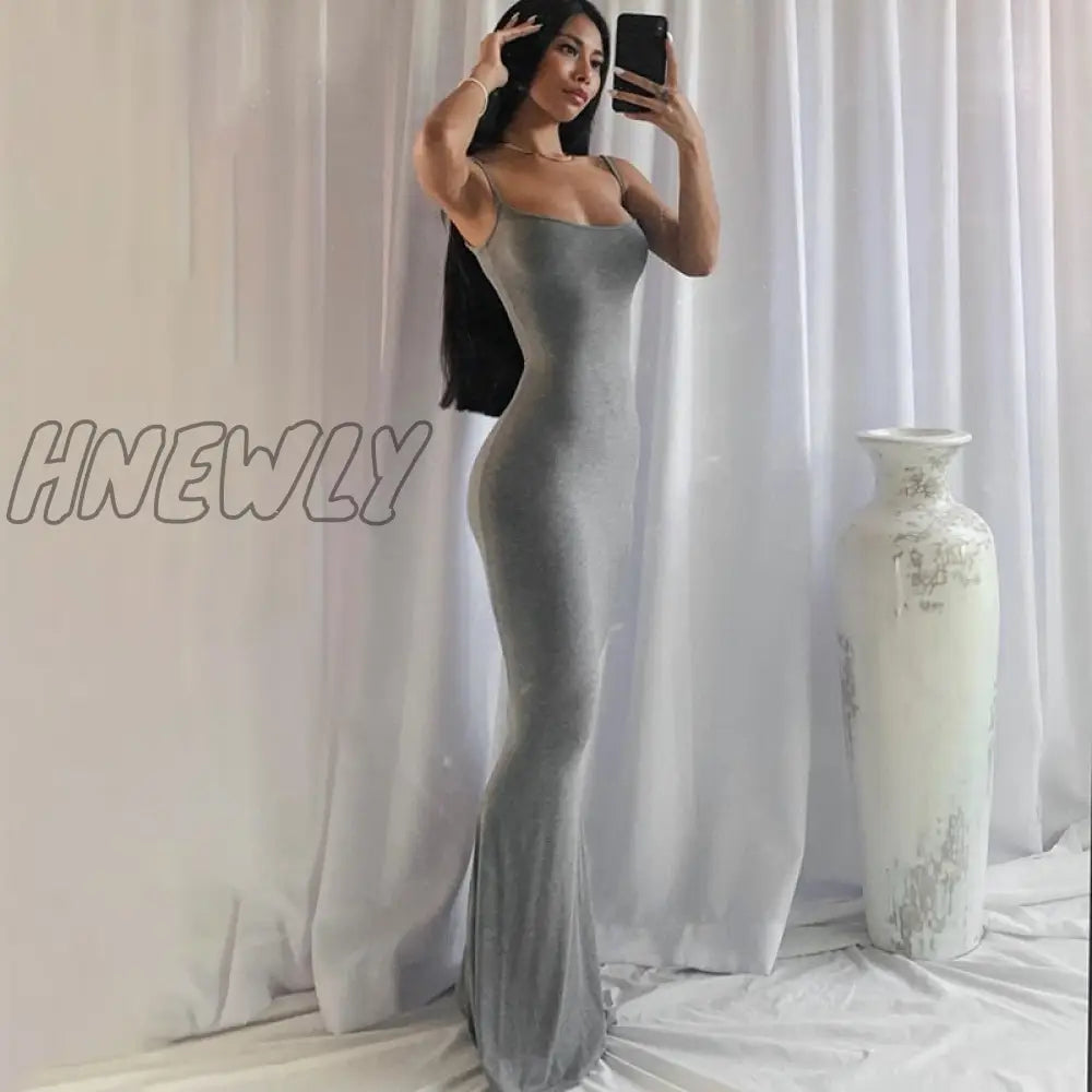 Hnewly Satin Slip Sleeveless Backless Maxi Dress Women Y2K Summer Bodycon Elegant Sexy Outfits