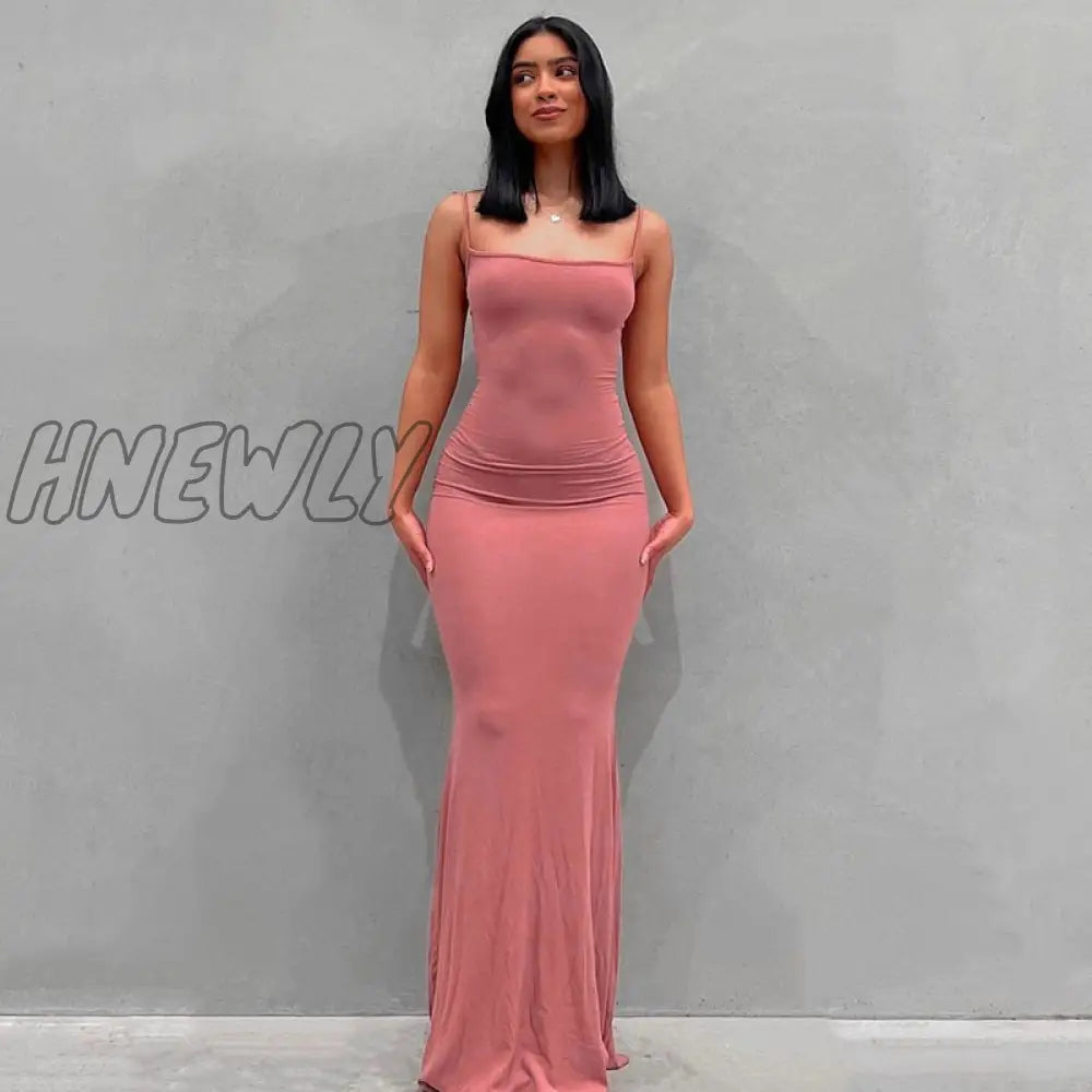 Hnewly Satin Slip Sleeveless Backless Maxi Dress Women Y2K Summer Bodycon Elegant Sexy Outfits